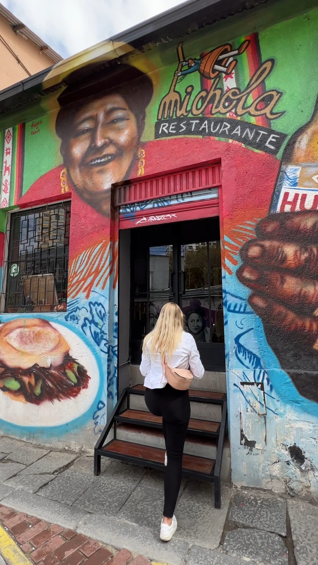Colourful mural entrance of Restaurante Mi Chola in Sopocachi