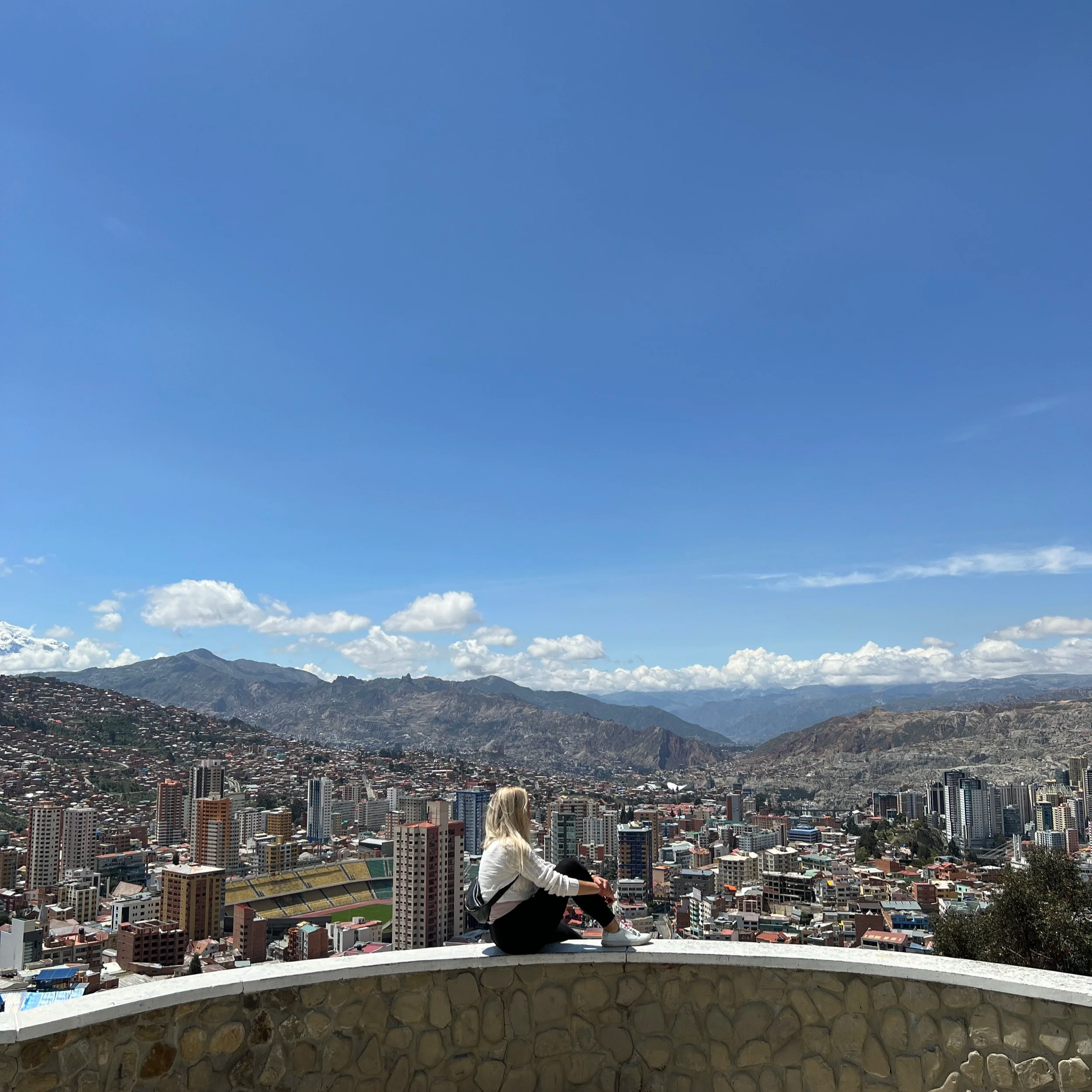 Rooftop view over the rooftops and mountains of La Paz, Bolivia