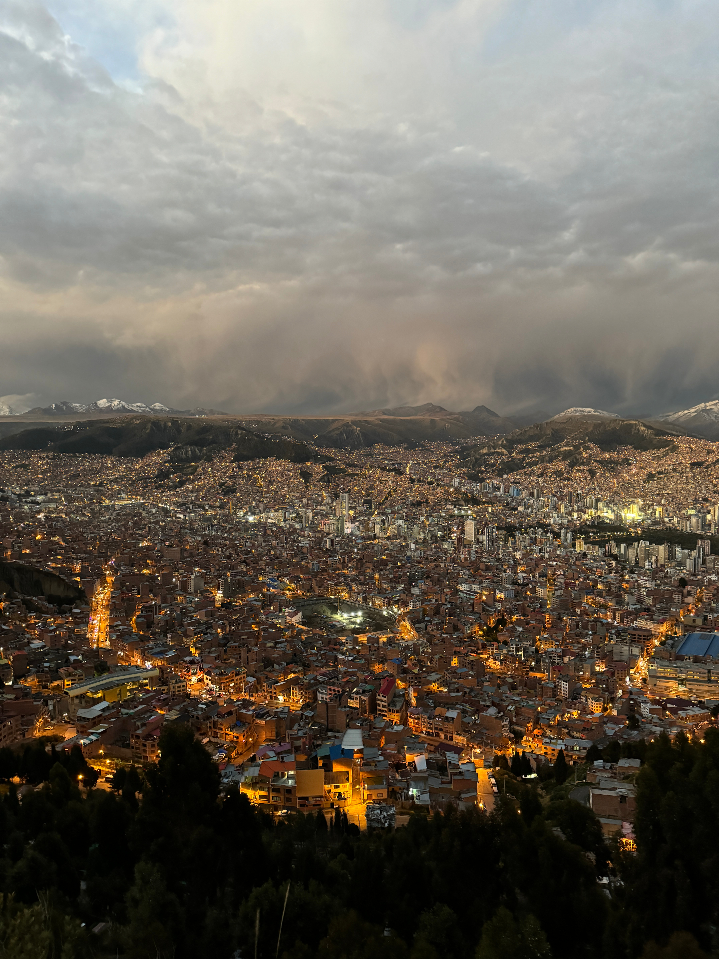 La Paz city lights beneath the Andes