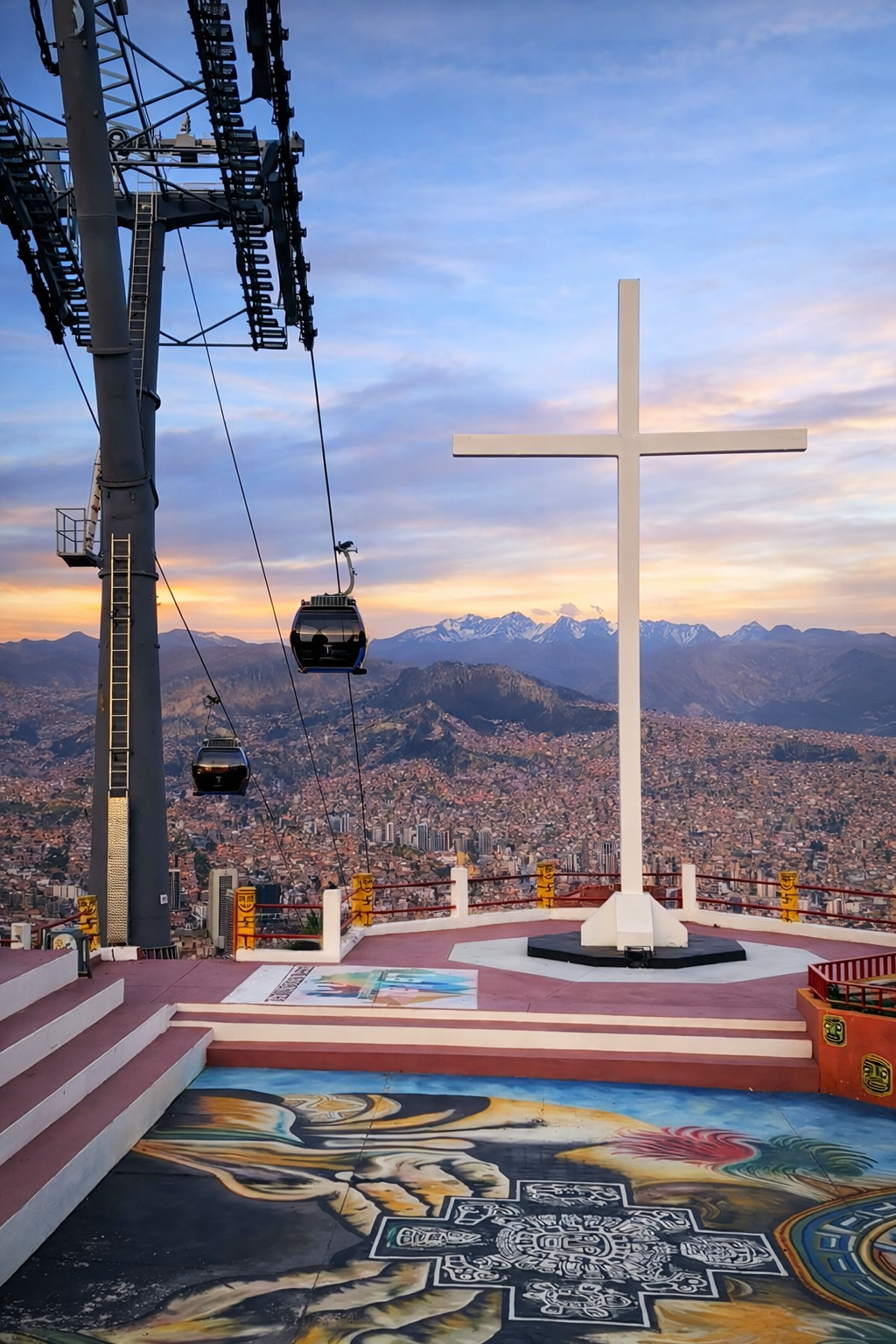 Yellow cable car line and the Jacha Kollo viewpoint in La Paz