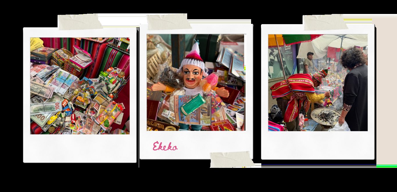 Ekeko figure covered in miniature goods at Alasitas
