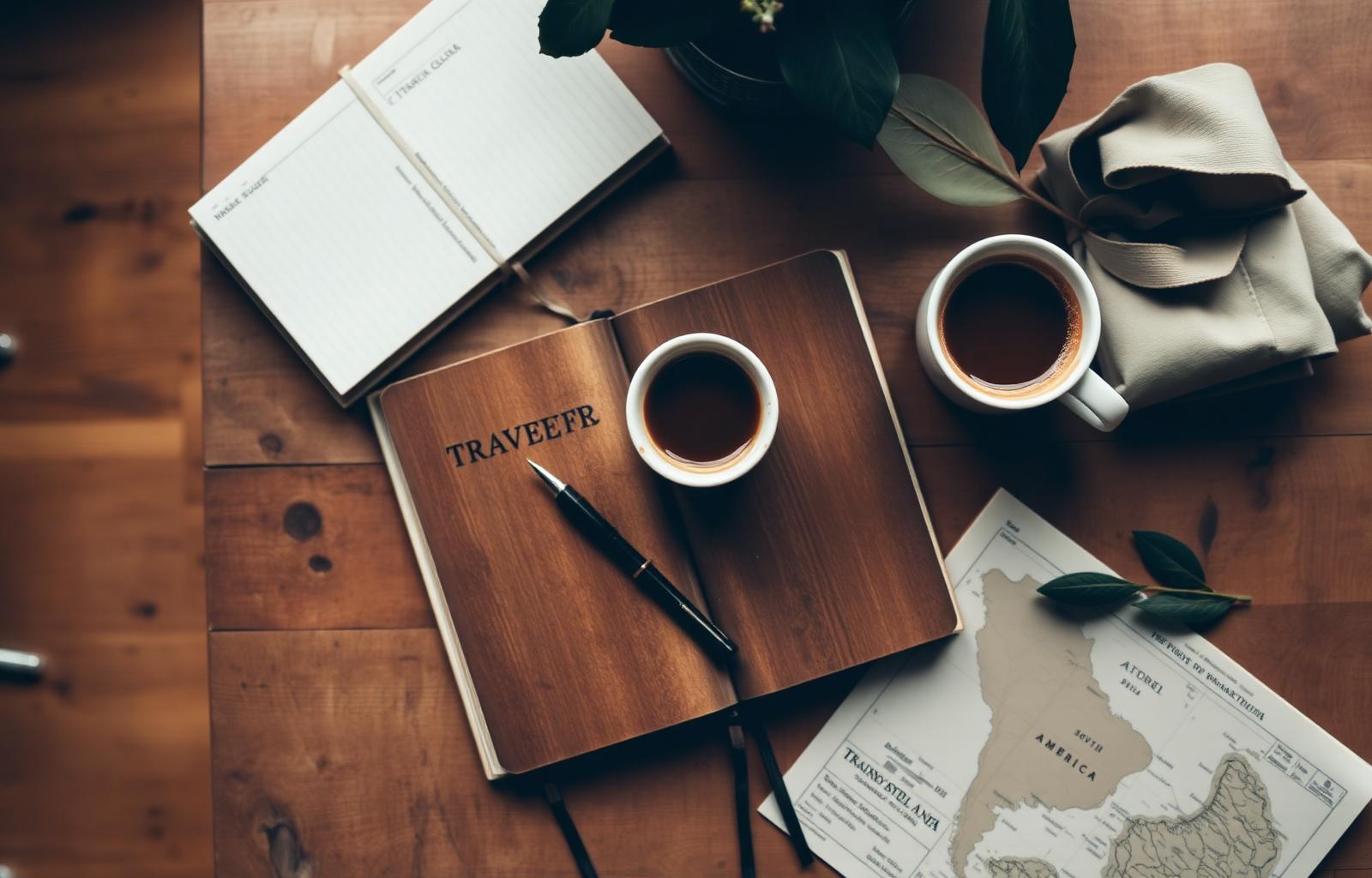 Notebook and coffee on a cafe table